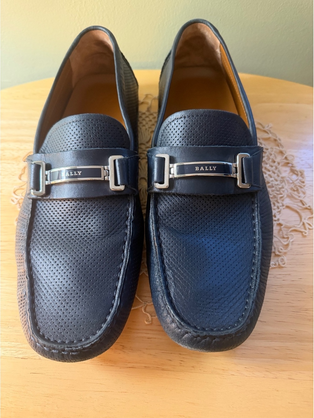 Bally Navy Drulio Loafers with Silver Hardware